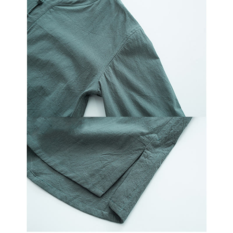 Solid Color Traditional Cotton Linen Short Sleeve T-shirt Pants Clothing Men's Set