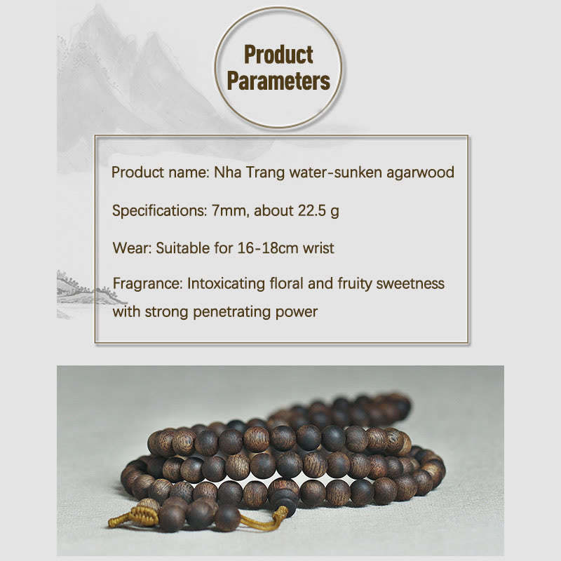 7mm 108 Mala Beads Nha Trang Qinan Agarwood Peace Strength Bracelet