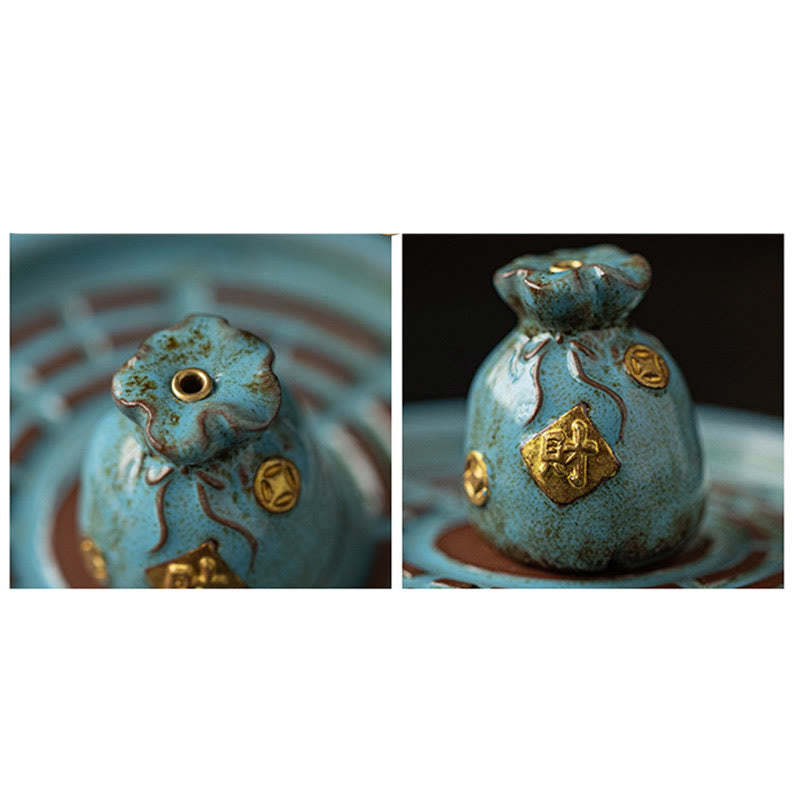Small Treasure Bowl Lucky Bag Bagua Tray Healing Ceramic Stick Incense Burner Decoration