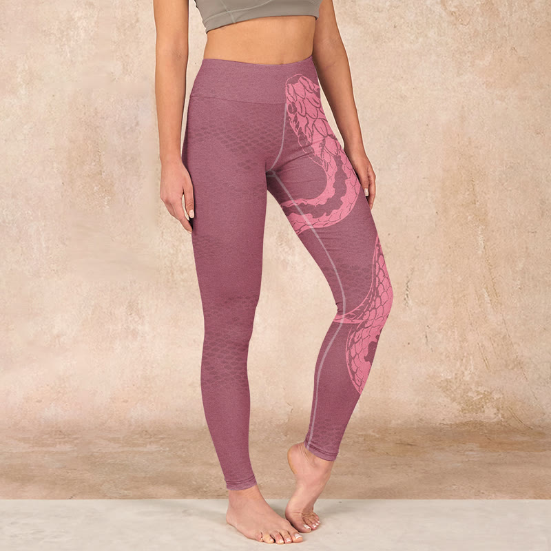 Pink Snake And Snakeskin Print Gym Leggings Women's Yoga Pants