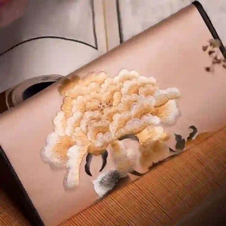 Peony Flower Su Embroidery Journey Shopping Long Purse Handbag