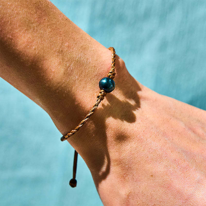 Natural Tahitian Black Pearl Bead Wax Rope Wisdom Bracelet