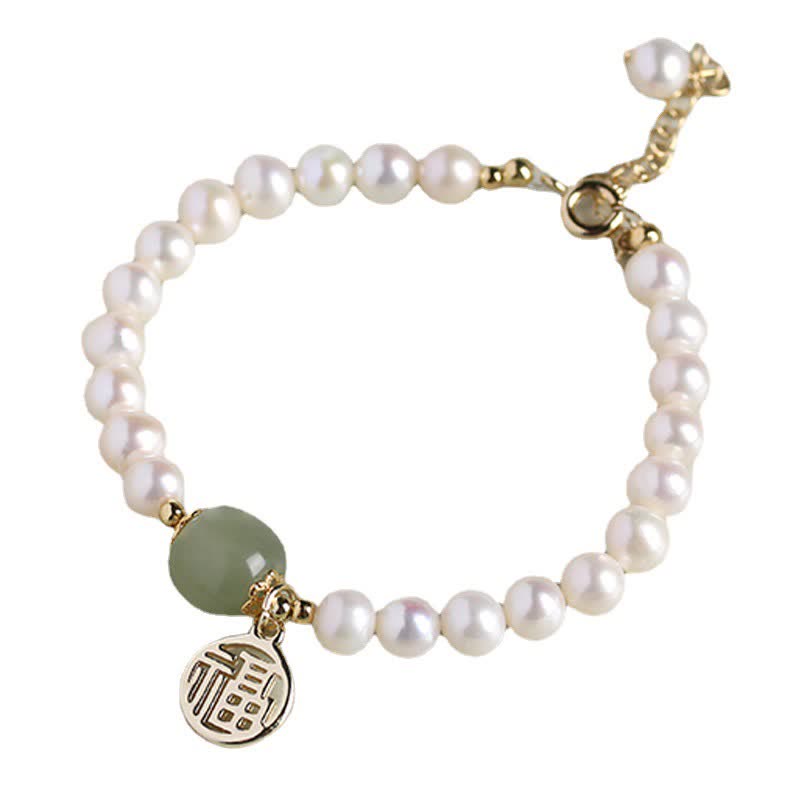 Natural Pearl Hetian Jade Happiness Healing Bead Bracelet