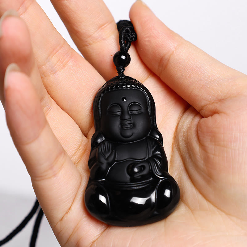 Natural Black Obsidian Crystal mystic zen Strength Protection Amulet Lucky Charm Pendant Necklace