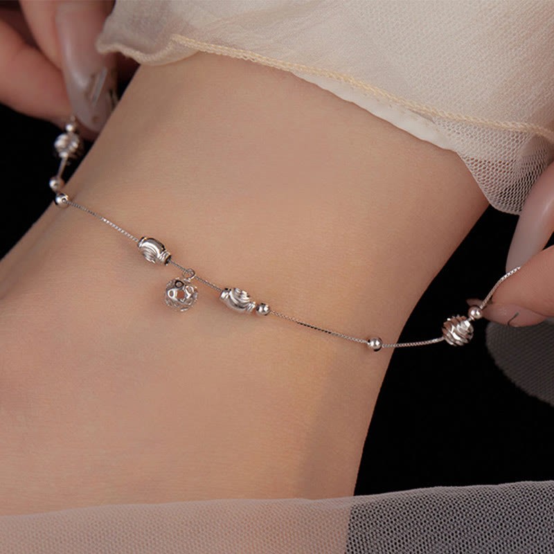 925 Sterling Silver Simple Bell Bead Blessing Anklet