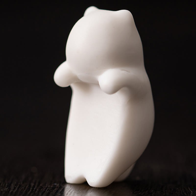 Mini Hanging White Cat Tea Pet Ceramic Home Desk Figurine Decoration
