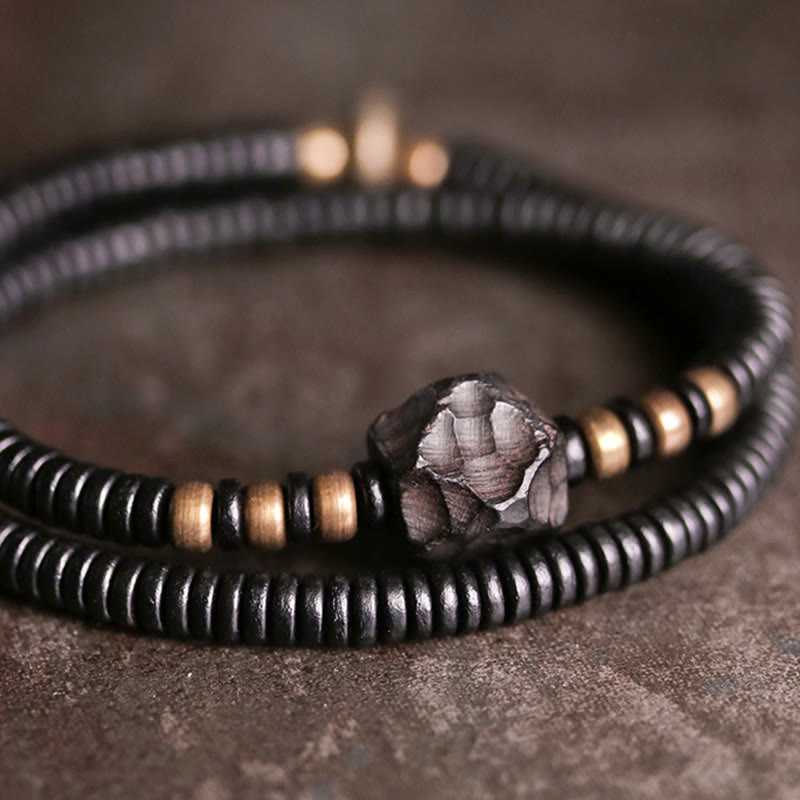Ebony Wood Copper Brass Peace Double Wrap Bracelet