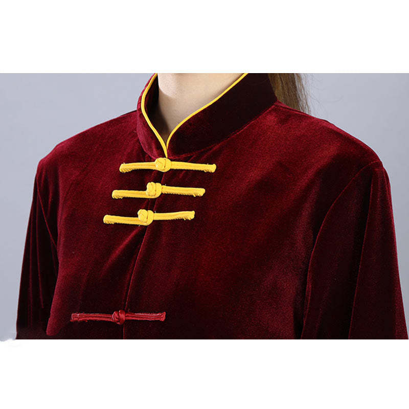 2Pcs Fall Winter Tai Chi Qigong Practice Unisex Frog-Button Meditation Velour Clothing Set