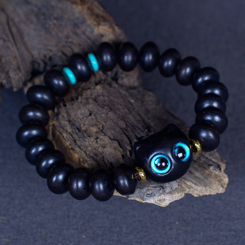 Ebony Wood Liuli Glass Lovely Cat Peace Balance Bracelet