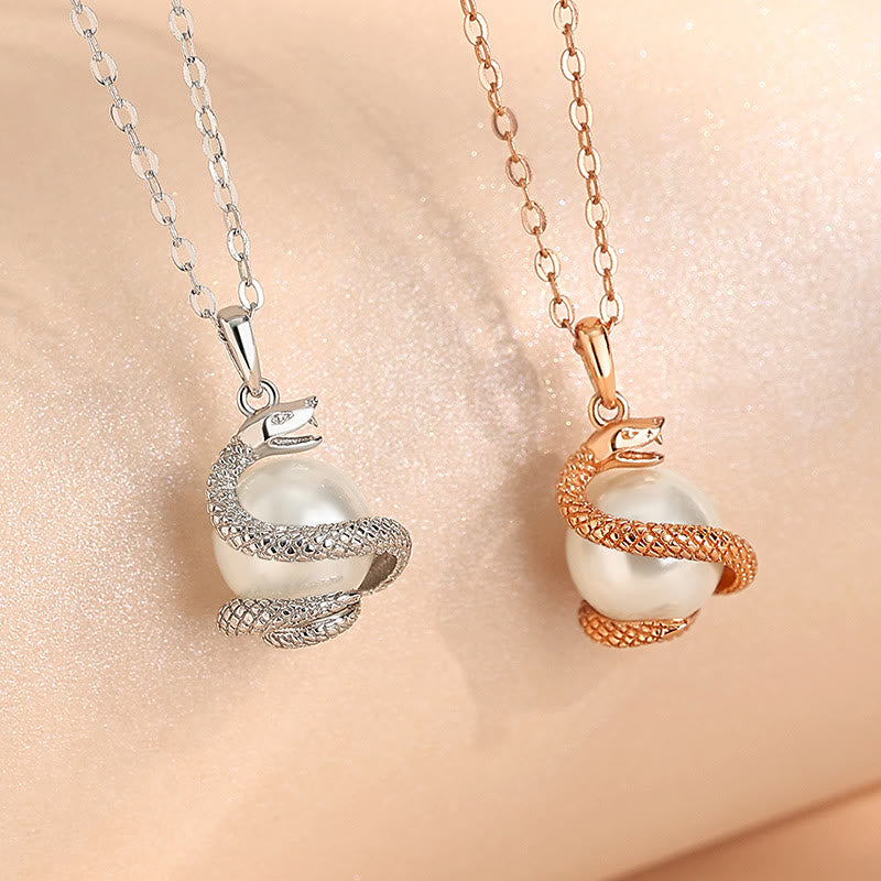 925 Sterling Silver Pearl Year Of The Snake Balance Blessing Necklace Pendant