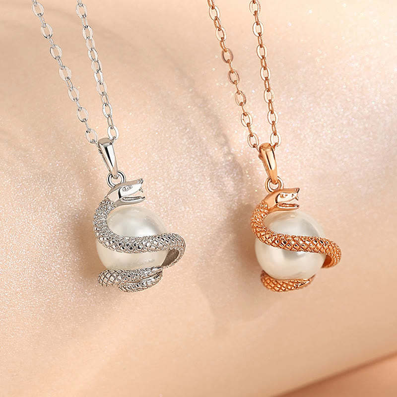 925 Sterling Silver Pearl Year Of The Snake Balance Blessing Necklace Pendant