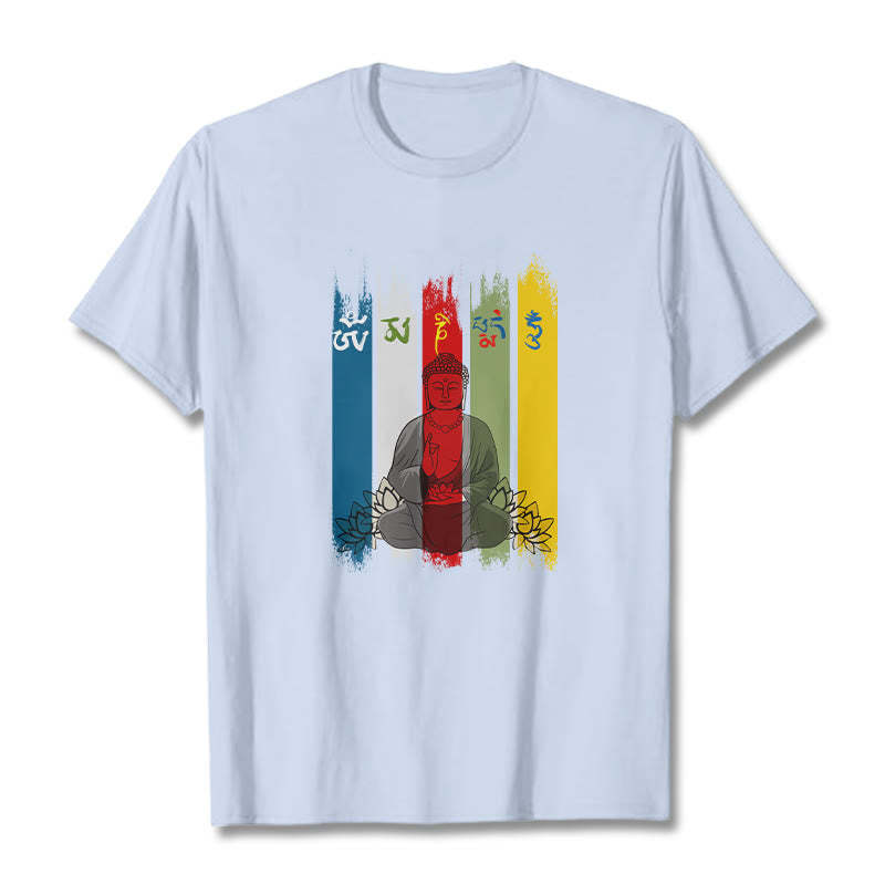 Six True Words 'Om Mani Padme Hum' mystic zen Sitting With Lotus Cotton Tee T-shirt