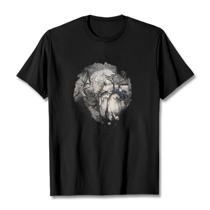 Chinese Bamboo Mountain Pavilion Design Pattern Tee T-shirt