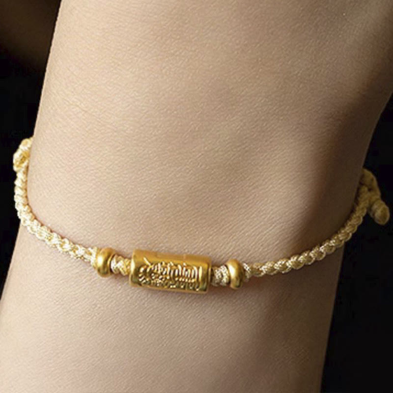 999 Gold Good Luck Amulet Carved Design Handmade Strength?Braided Rope Bracelet