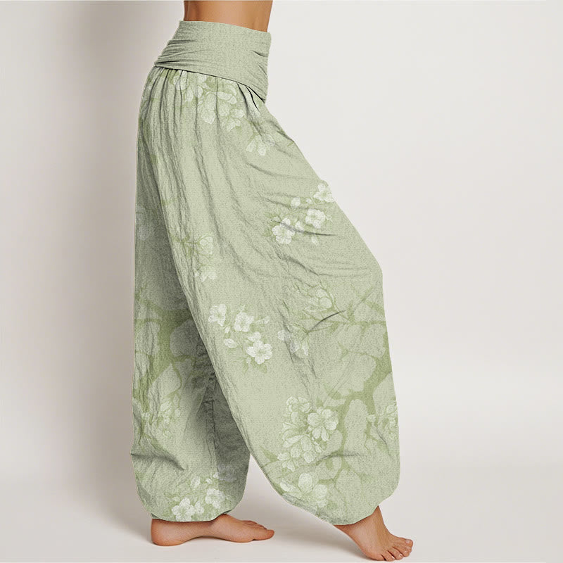 Casual Branches Spring Flowers Women's Elastic Waist Harem Pants