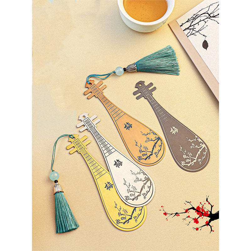 Classical Musical Instruments Pipa Guzheng Guqin Ruan Metal Bookmarks Tassel With Gift Box