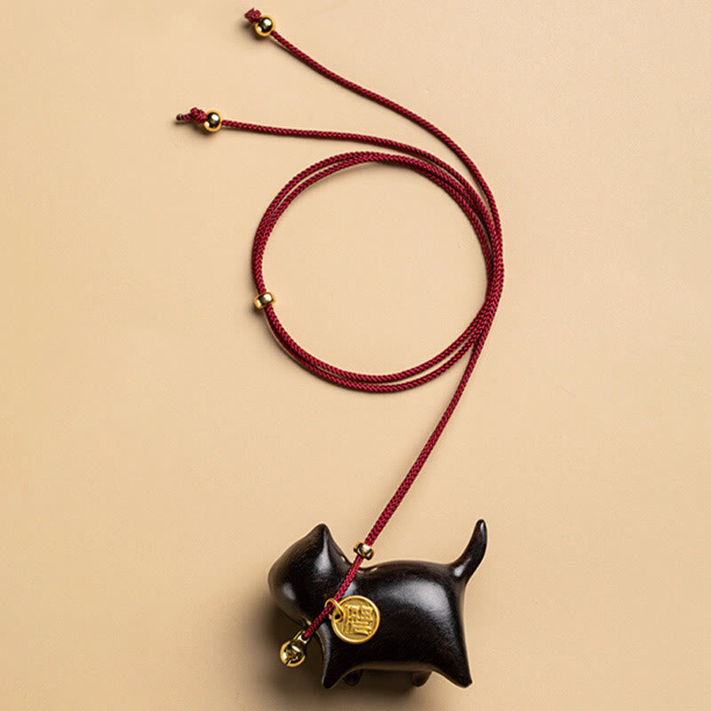 Ebony Wood Green Sandalwood Lucky Cat Fu Character Lucky Fortune Bell Balance Car Hanging Decoration