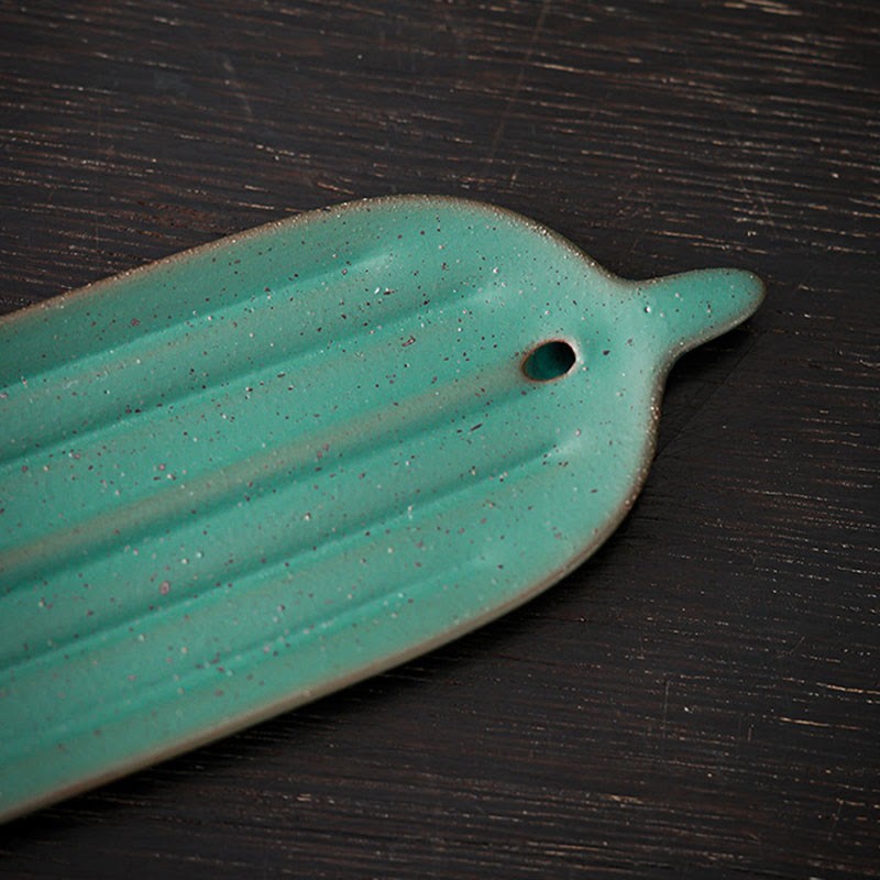 Green Bamboo Leaf Healing Ceramic Incense Burner Decoration