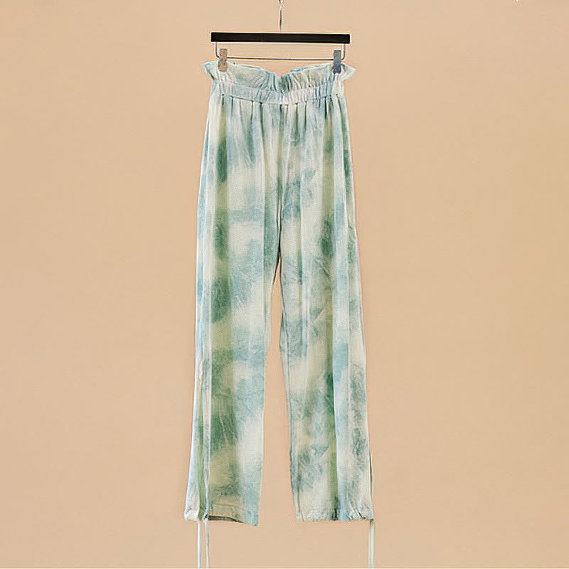 Casual Trouser Leg Ties Ink Printing Women's Spandex Pants