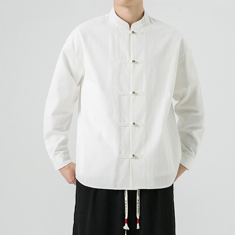 Solid Color Frog-button Tang Suit Cotton Men's Jacket Shirt