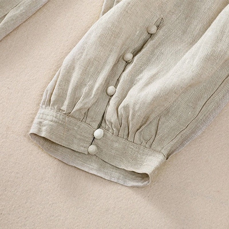 Pure Color Drawstring Frog-Button Cotton Linen Women's Harem Pants With Pockets