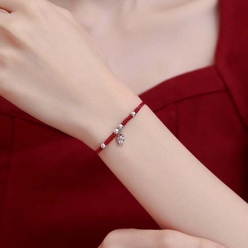925 Sterling Silver Luck Koi Fish Wealth Handcrafted Braided Red Bracelet