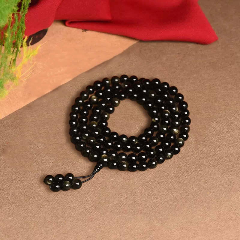 108 Mala Beads Natural Gold Sheen Obsidian Wealth Bracelet