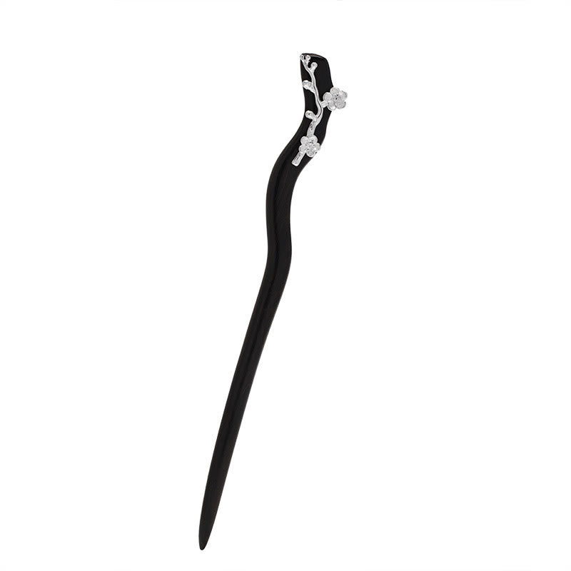925 Sterling Silver Classical Chinese Style Ebony Plum Blossom Blessing Hairpin