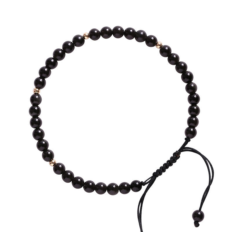 Small Black Obsidian Beads Fulfillment Rope Bracelet