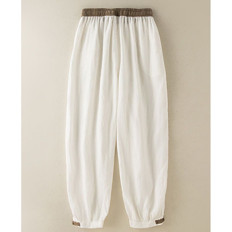 Plain Cotton Drawstring Women's Harem Pants With Pockets