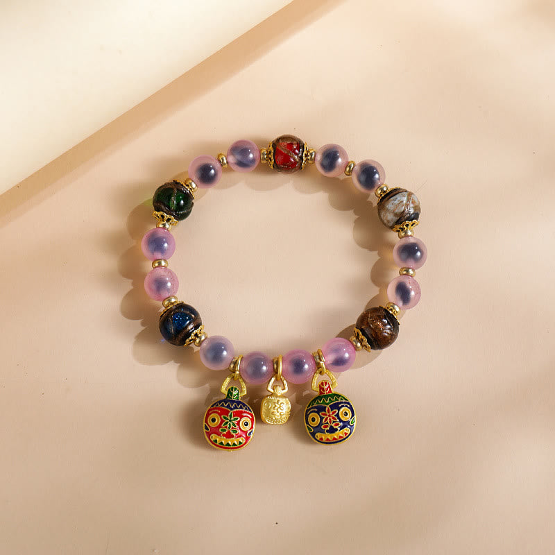 Colorful Candy Agate Gold Swallowing Beast Family Liuli Glass Bead Strength Bracelet