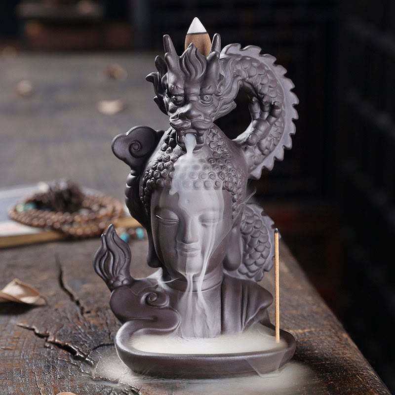 Dragon mystic zen Auspicious Clouds Purple Clay Healing Incense Burner Decoration
