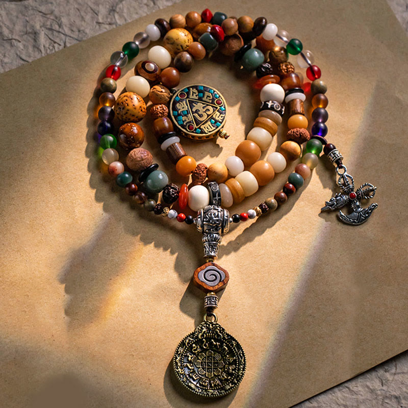 Tibetan 108 Mala Beads Bodhi Seed mystic zen Head Nine Palaces Eight Diagrams OM Wisdom Bracelet