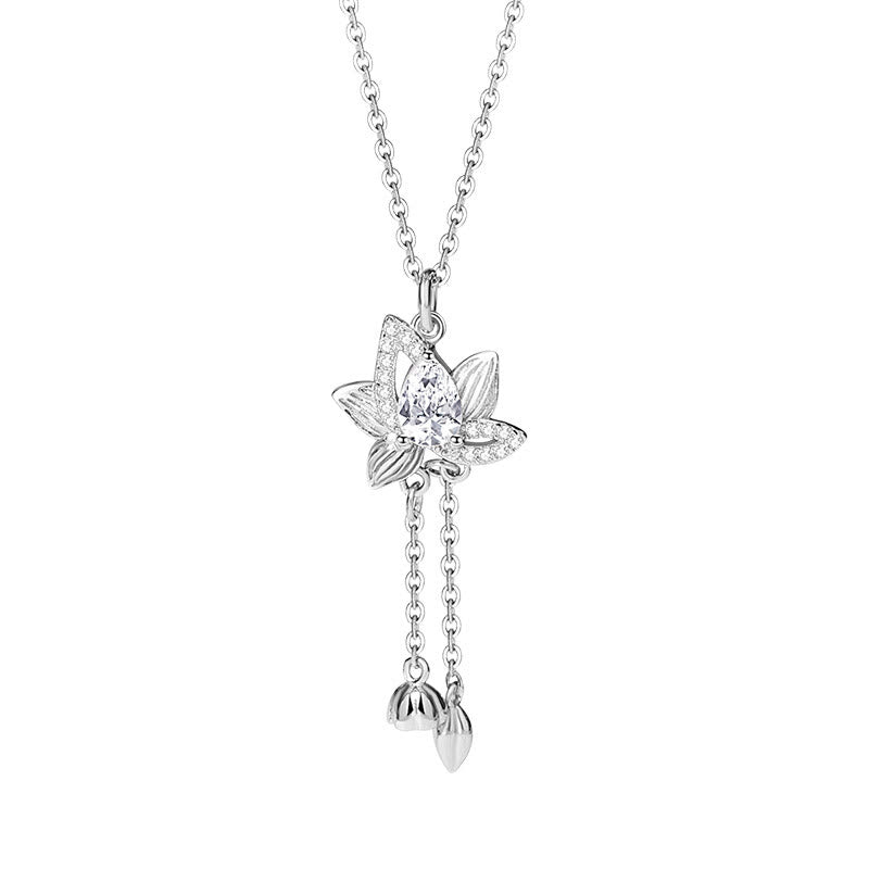 925 Sterling Silver Lotus Zircon Enlightenment Necklace Pendant