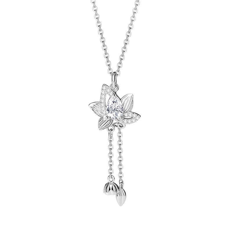 925 Sterling Silver Lotus Zircon Enlightenment Necklace Pendant