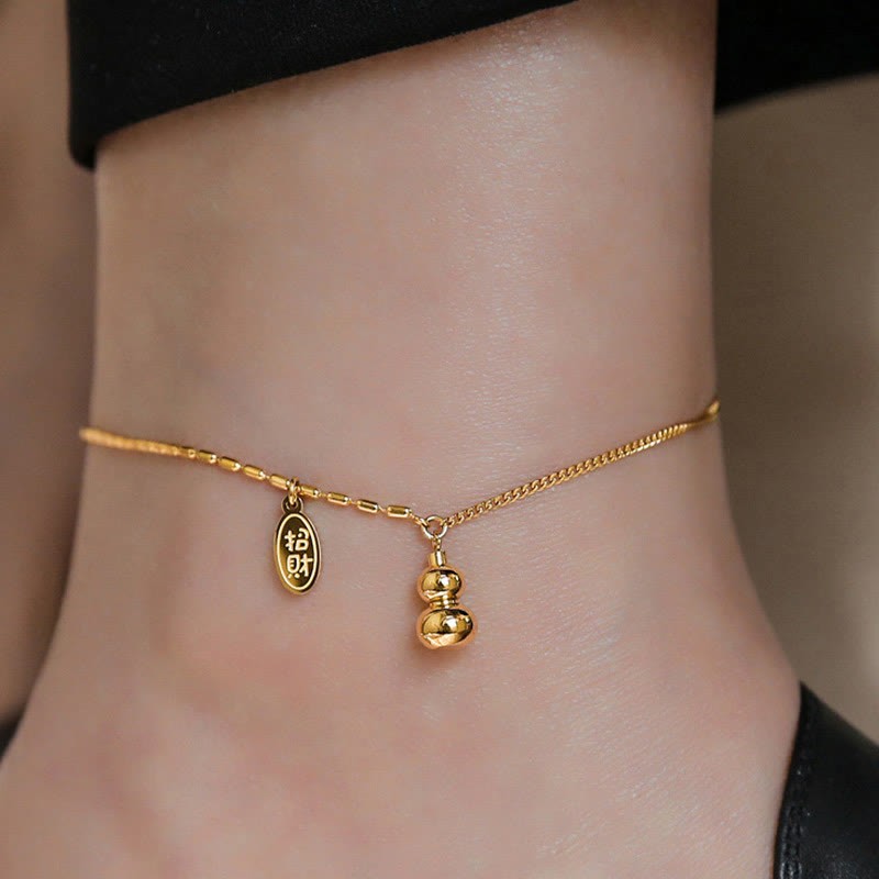 18k Gold Lucky Gourd Design Wealth Buckle Anklet