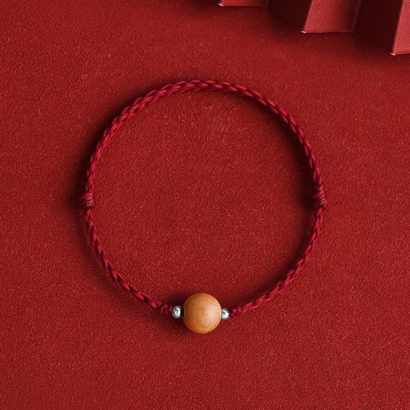 Natural Peach Wood Bead Luck Braided Bracelet Anklet