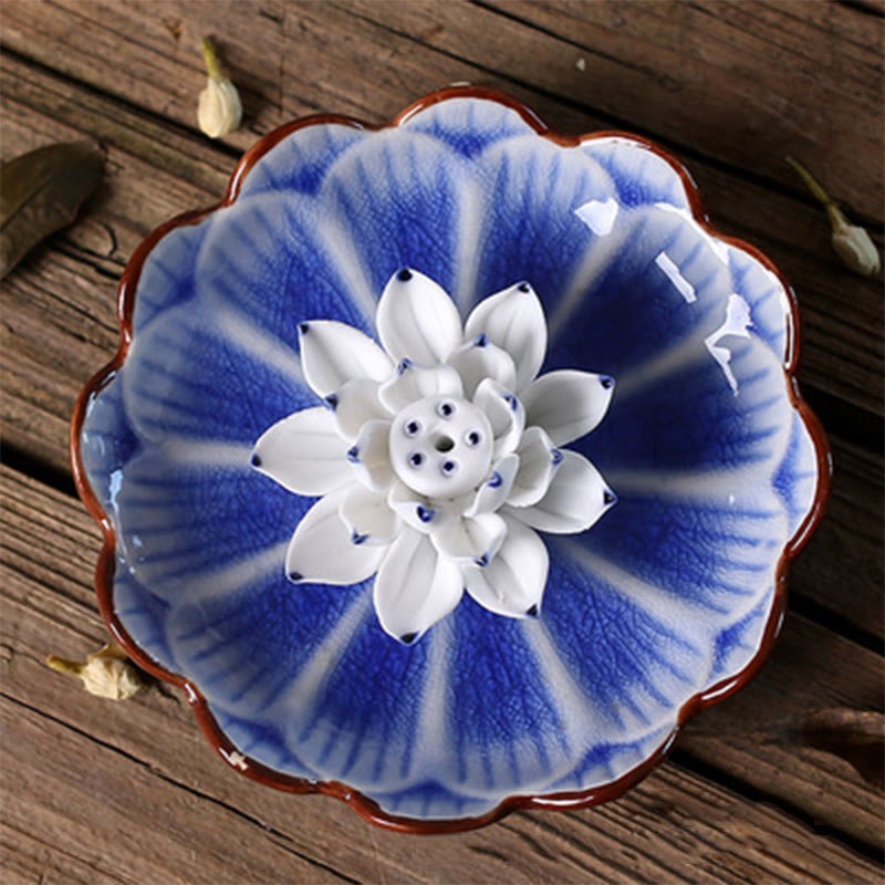 Lotus Pattern Healing Ceramic Incense Burner Decoration