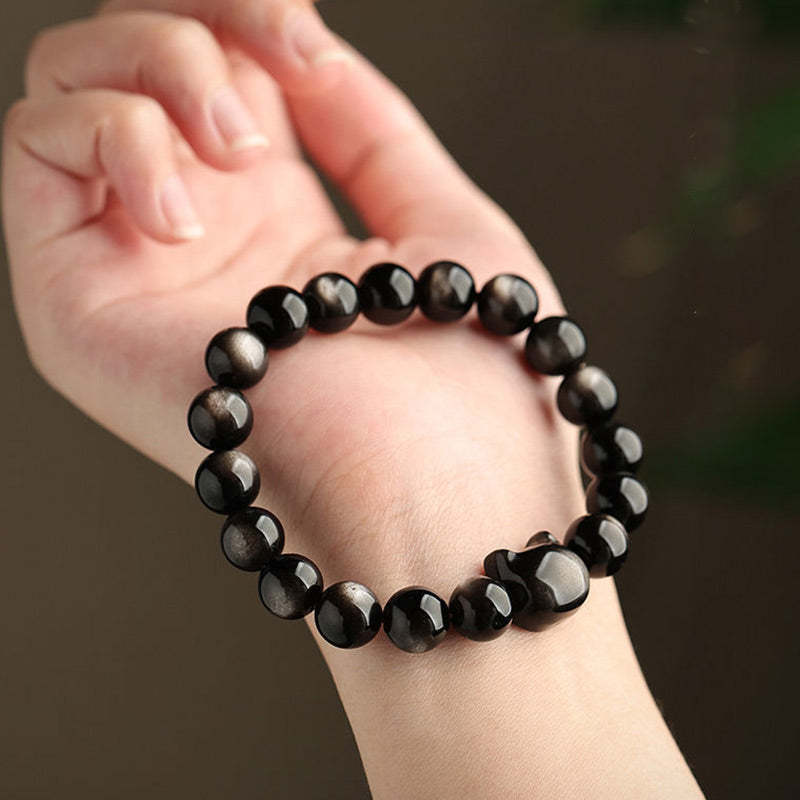 Gold Sheen Obsidian Silver Sheen Obsidian Lovely Paw Lucky Cat Protection Bracelet