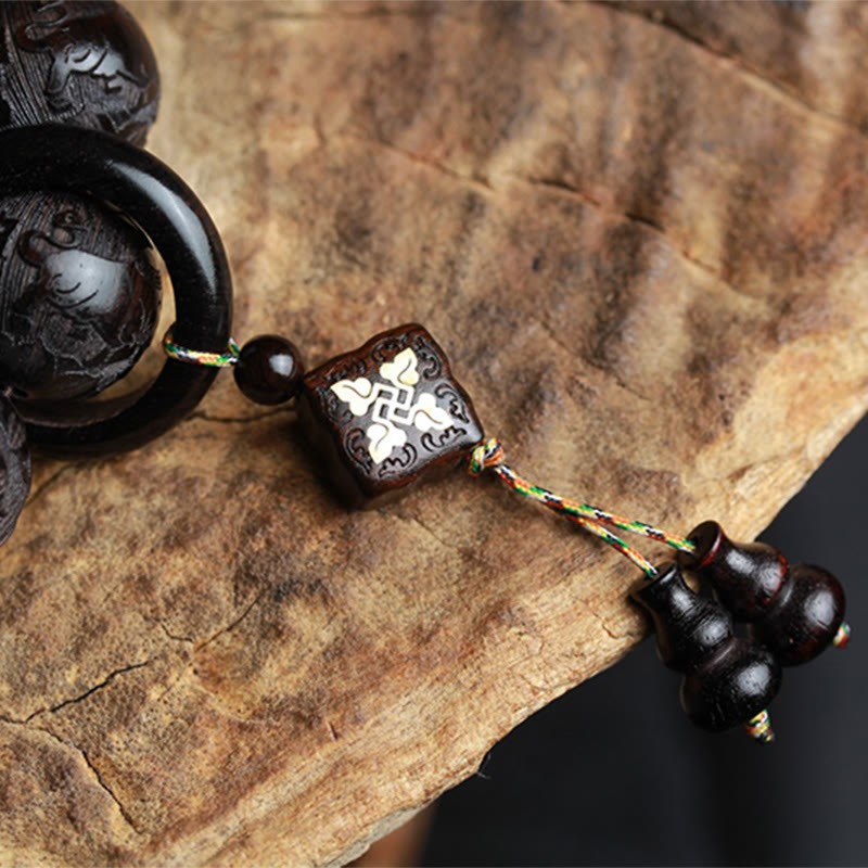 Ebony Wood Chinese Character Yin Yang Engraved Gourd Balance Bracelet