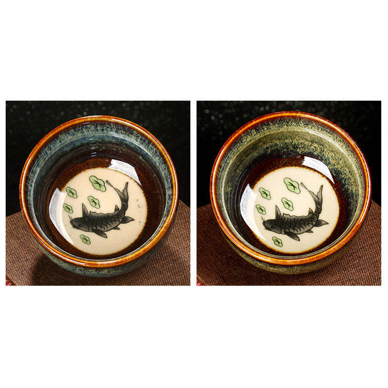 Lotus Dragon Phoenix Koi Fish Chinese Jianzhan Ceramic Teacup Kung Fu Tea Cup 110ml