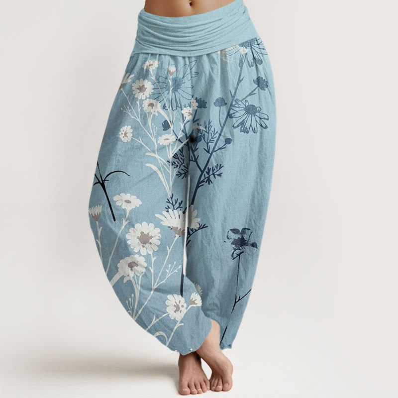 Independent Blooming Flower Pattern Women's Elastic Waist Harem Pants