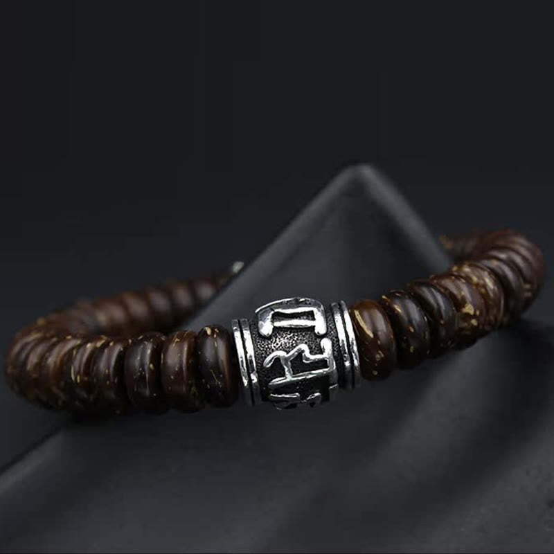Natural Tibetan Coconut Shell Om Mani Padme Hum Positive Bracelet