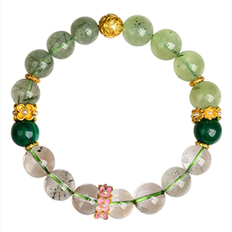 Five Elements Various Agate Crystal Green Phantom Rutilated Quartz Green Grape Agate Malachite Luck Bracelet