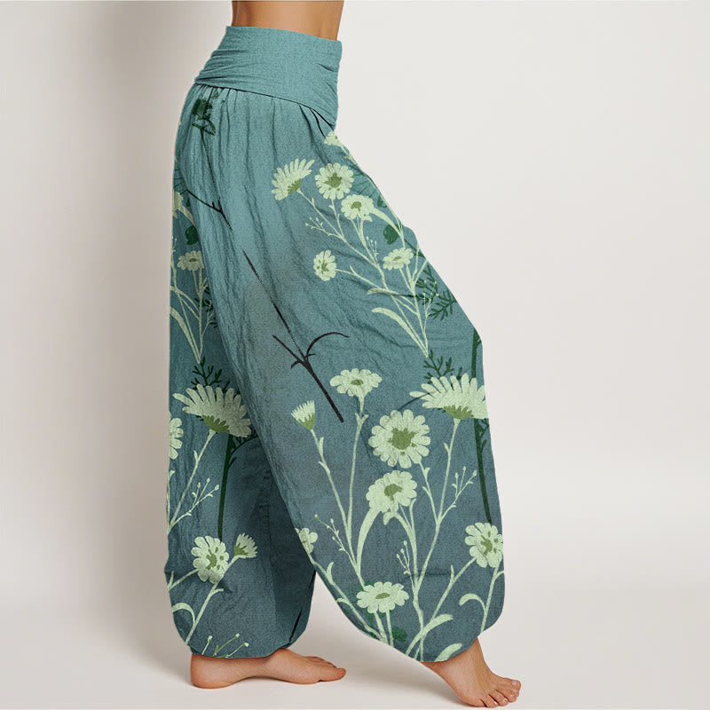 Independent Blooming Flower Pattern Women's Elastic Waist Harem Pants