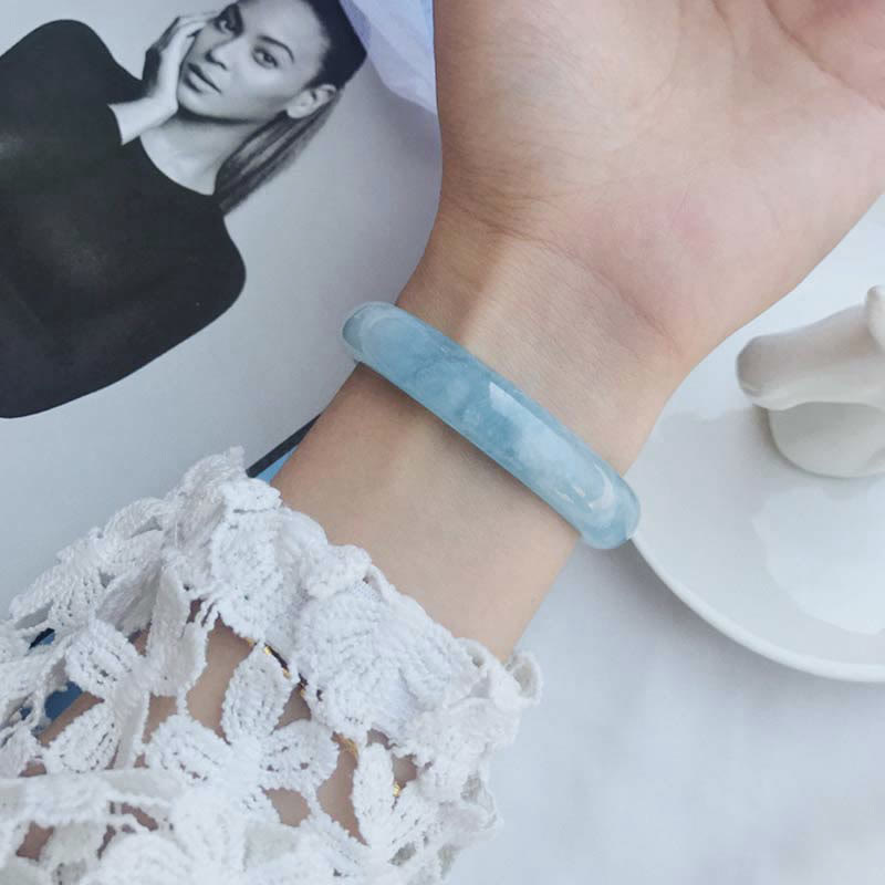 Natural Aquamarine Blessing Bangle Bracelet (Extra 30% Off | USE CODE: FS30)