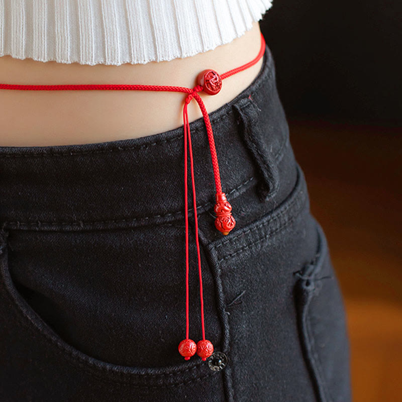 Natural Cinnabar Chinese Zodiac?Gourd Calm Blessing Red String Belly Chain