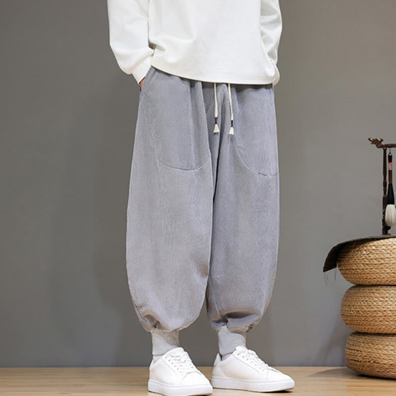 Casual Plain Cotton Men's Harem Pants With Pockets