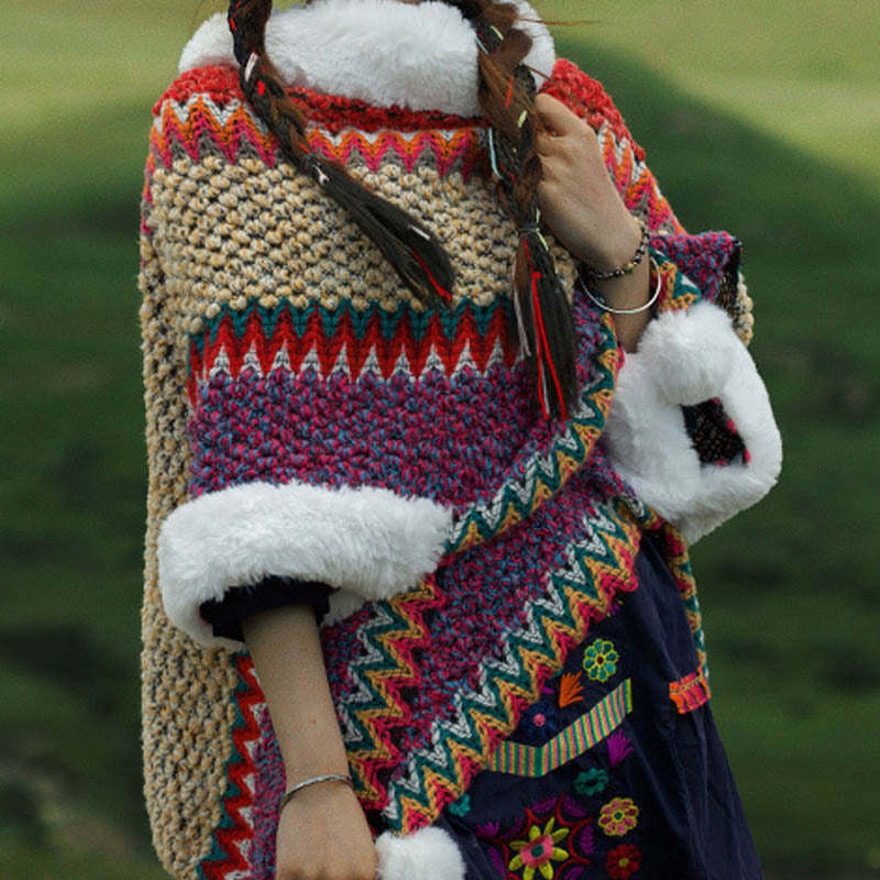 Tibetan Multicolored Striped Shawl Winter Cozy Travel Scarf Wrap