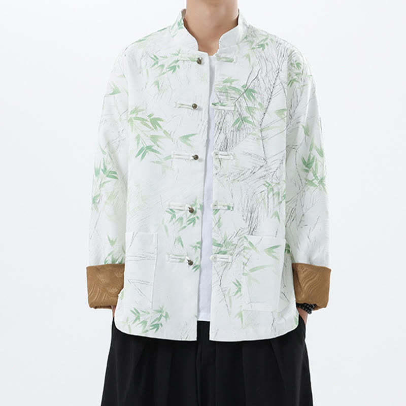 Printing Bamboo Casual Frog-button Spandex Men's Jacket Shirt Clothing